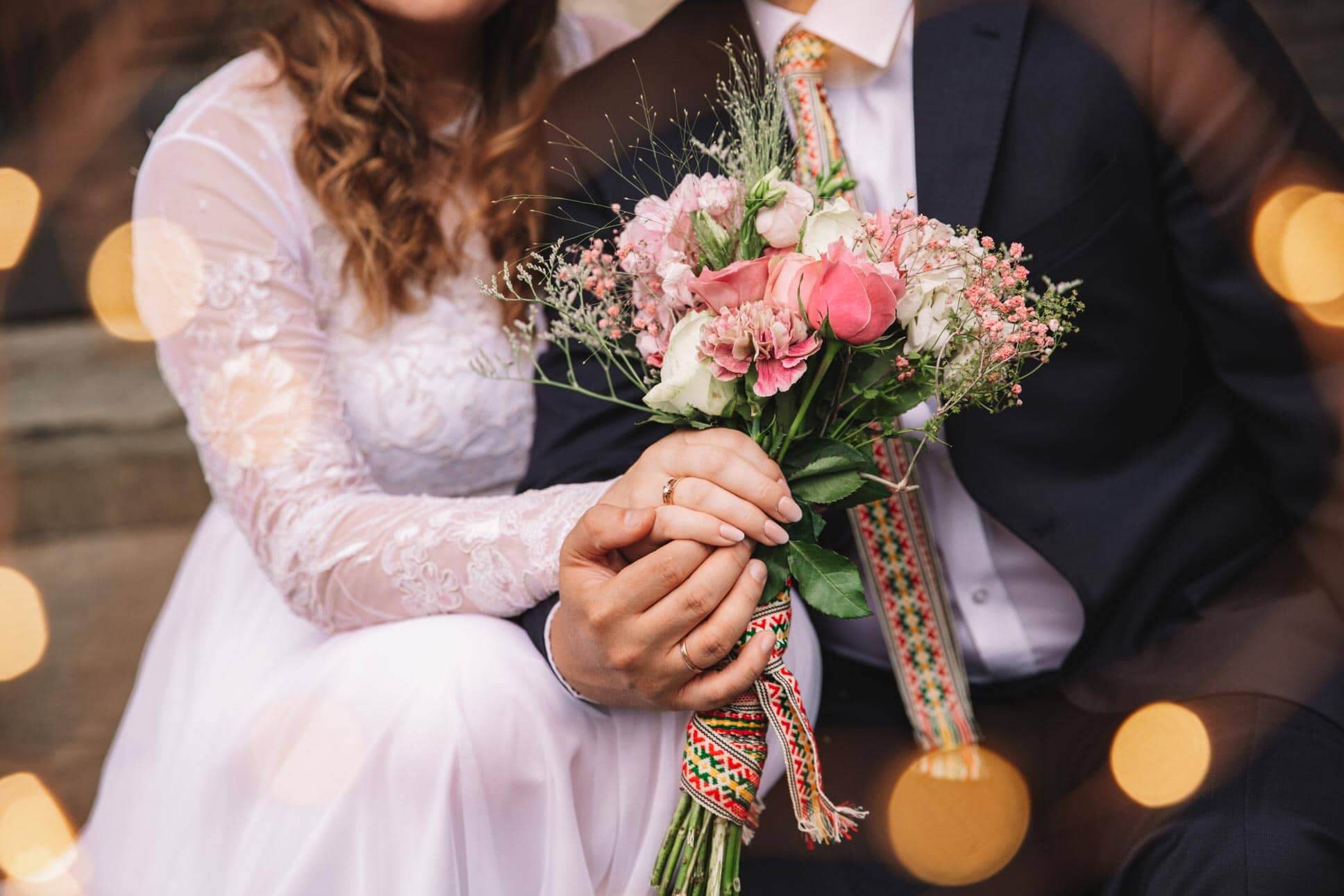 a close up of a wedding bouquet